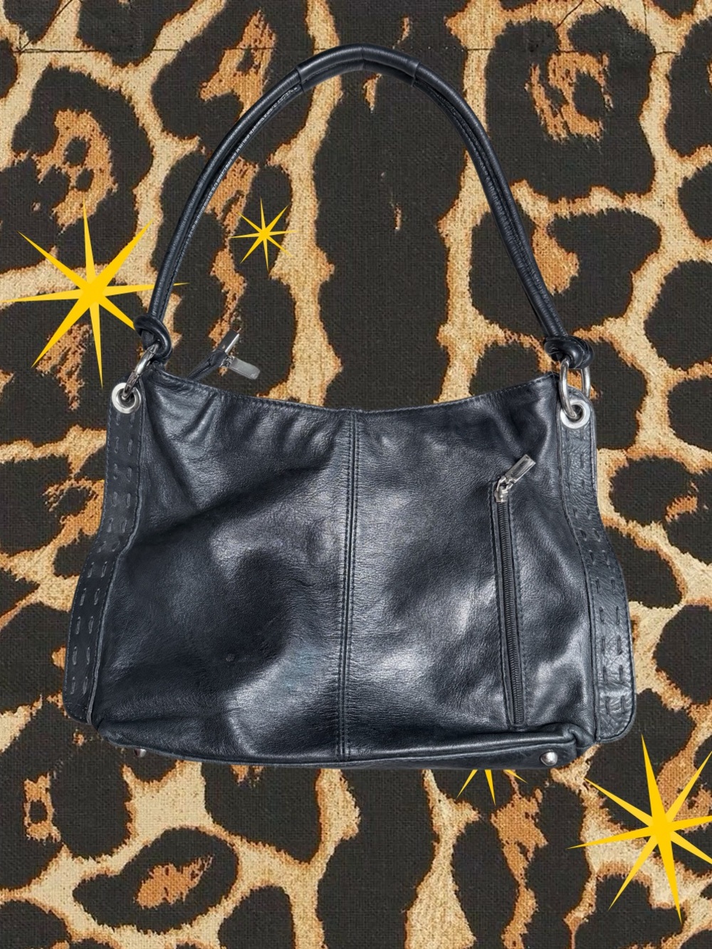 VINTAGE | Y2K Black Leather Hobo Bag | Good Condition | Clean Interior - Picture 2 of 5